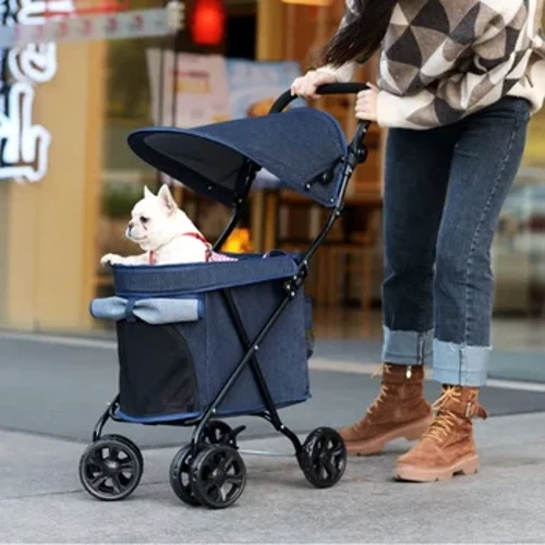 Leichter, faltbarer Haustierbuggy, kleiner Hundebuggy, Vierrad für behinderte Hunde, atmungsaktiver Sonnenschutz, Haustierschirm, Auto-Haustierwagen