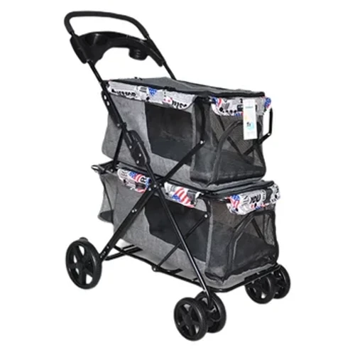 Cúpla Stroller Iompróir Pet Pet Stroller Dúbailte Tarraingt Cart Ceithre Roth Shock Málaí Iompróir Madraí Taisteal BL04 Iompróir Peataí