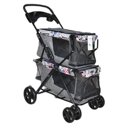 Twins Pet Cat Carrier Klapvogn Sammenfoldelig Dobbelt Klapvogn Trækvogn Firehjuls Shock Hundetransporttasker Rejse BL04 Pet Carrier