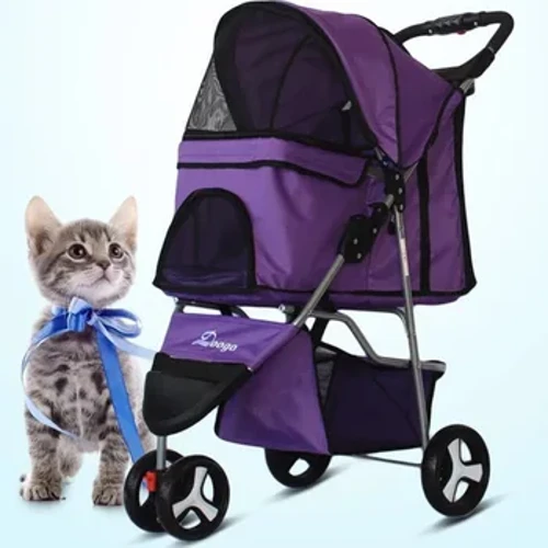 Stroller Anifeiliaid Anwes Cludo Cŵn Plygadwy Ysgafn Awyr Agored Anadlu Pedair Olwyn Sioc Amsugno Ci Cludydd Cath ar gyfer Cŵn Bach