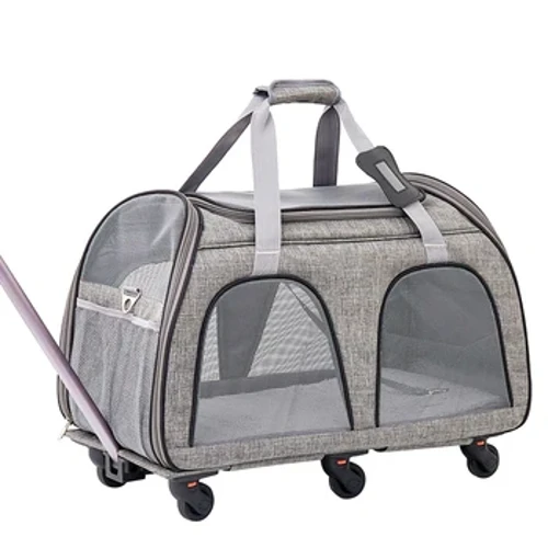 2024 Reesfrëndlech Pet Carrier Bag mat Rieder 2024 Airline Genehmegt Grouss Kapazitéit Stroller Trolley