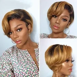 Pixie corte peruca em linha reta perucas de cabelo humano barato t parte peruca frontal do laço transparente para as mulheres em linha reta bob pré-arrancado cabelo humano