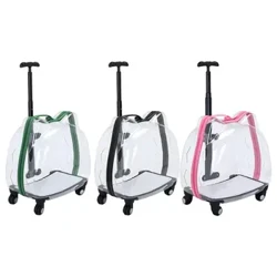 Cás Tralaí Pet Madraí Cat Bagáiste le Rothaí Ag Iompar Mála Trédhearcach Stroller Iompróir Cat Peataí Breathable