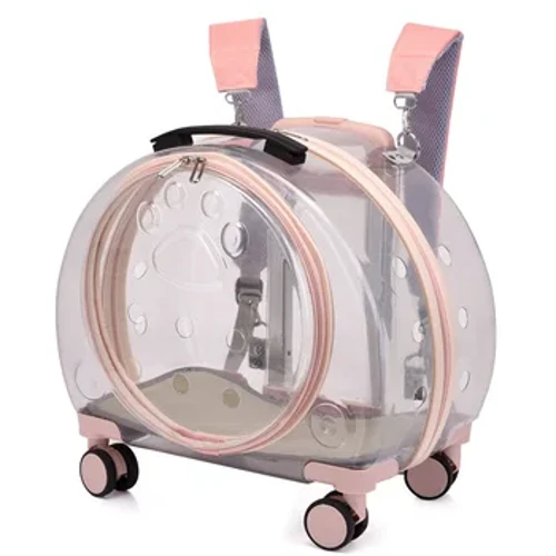 Apono ʻia ka mokulele ma luna o nā huila Stroller Trolley Pet Carrier Backpack, Alohilohi Bubble Cat ʻeke no ka huakaʻi Pet ʻeke, kūʻai nui.