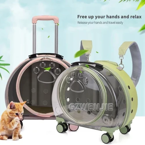 Mála Mála Mála Madraí Peataí Cat Tralaí Madraí le Rothaí Ag Iompar Mála Trédhearcach Iompróir Madraí Peataí Breathable Stroller Pet Backpack