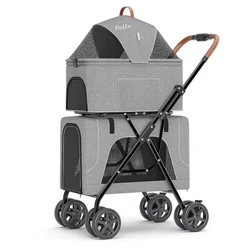 Mga stroller ng alagang hayop Magaan Folding Double Layer Pet Trolley case Dog cat travel outs stroller carry on Puppy Pet Cat Cage
