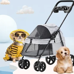 Pet Cat Stroller Neigebueren Baby Stroller Hond Pull Cart Liichtgewiicht 4 Rieder Shock Klappstroller Hond Rees Transporter Carrier