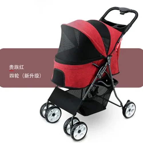 Portable Pet Stroller Carrier Paghiwalayin ang Maramihang Foldable Four-wheeled Dog Strollers One-click Folding Shock Absorption