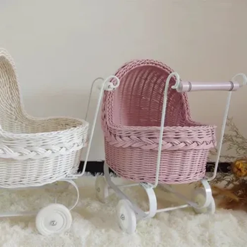 Trafnidiaeth Stroller Anifeiliaid Anwes Rattan Creadigol ar gyfer Cŵn Bach a Chathod Cartref Troli Anifeiliaid Anwes Taith Gerdded Troli Bygi Cŵn Tedi Chihuahua
