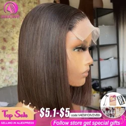 I-Chestnut Brown T Part Lace U-Bob Wig #2 #4 Ushokoledi Omnyama Onsundu wase-Brazilian Straight 13x4 Amawigi Ezinwele Zomuntu Omfushane ka-Bob Ileyisi