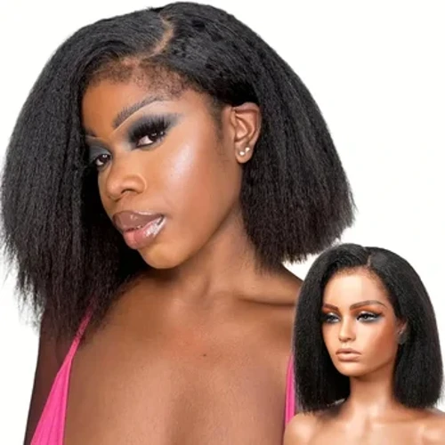 Yaki Straight 13x5x1 T Часть Прозрачный парик из натуральных волос на кружеве Боб 8-16 дюймов Предварительно сорванный короткий Боб Парик с боковой частью для чернокожих женщин