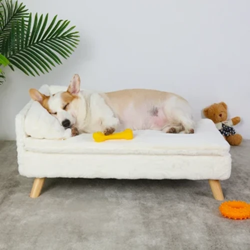 Erhöhtes Haustierbett, nordisches Haustierhockerbett mit kuscheliger, wasserdichter Unterlage, Haustier-Sofabett mit stabilen Holzbeinen für kleine Hunde