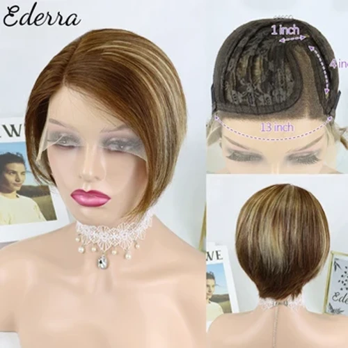 Pixie Díreach Gearr Wig T Cuid Lása Uigí Gruaige Daonna Tosaigh Preplucked Do Mhná Dubha Trédhearcach Lása Gearr Bob Wig Brasaíle Remy