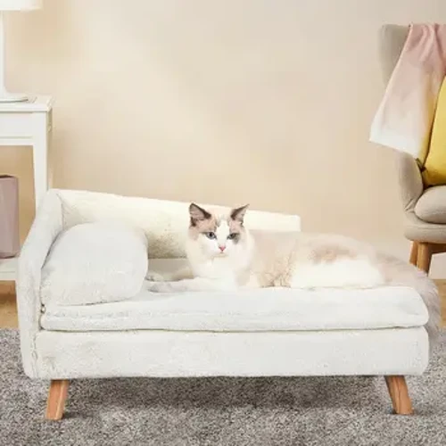 Giường cho thú cưng trên cao Ghế sofa chân gỗ nguyên khối cho chó mèo trong nhà Ghế dài sang trọng hình chữ L có đệm mềm