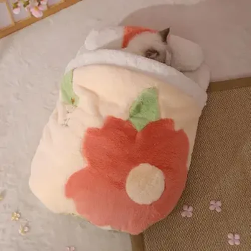 Leaba Cat gleoite Mála Codlata Leath-Iata Nead Geimhridh Te Plush do Peataí Beaga Leapacha Peataí agus Troscán Táirgí Cait Accessories