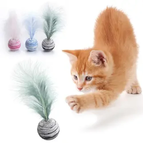 Котешка играчка Star Ball Plus Feather EVA Материал Light Foam Ball Throwing Funny Toy Star Texture Ball Feather Toy for Dog Cat Supplie