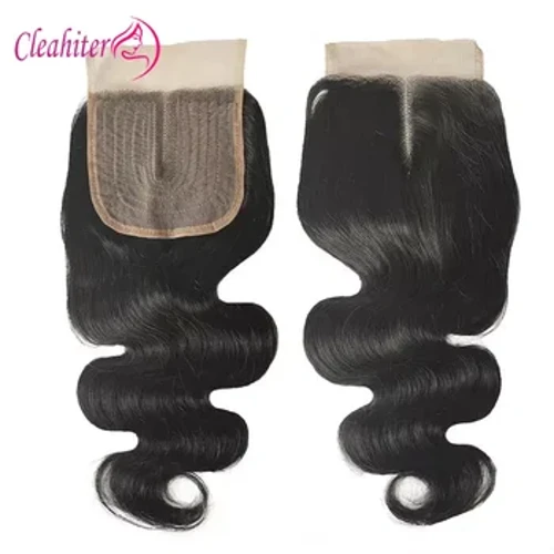 1/3/5 pçs fechamento de renda de cabelo onda do corpo 4x1 t parte do meio fechamento de renda transparente cabelo humano brasileiro renda suíça com cabelo de bebê