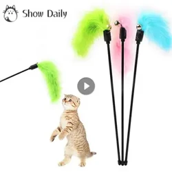 1 vnt. Atsitiktinės spalvos kalakuto plunksnos Tease Cat Stick Premium Interaktyvus žaislas naminiams gyvūnėliams Spalvingas erzinimas kačiukas Juokingas lazdelė naminių kačiukų reikmenys