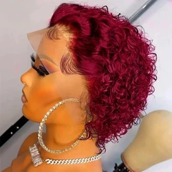 99J Pixie Cut inson sochi peruklari qisqa Bob 13x1 T qismli dantelli peruklar Curl Short Bob inson uchun ayollar uchun tabiiy qora sariq soch peruklari