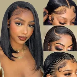 Parrucca di capelli umani 180% 13x4 Parrucca corta diritta Bob Cut Parrucca T Parte Bob 4x4 Veletta nella chiusura Parrucca di capelli umani Linea sottile naturale con i capelli del bambino