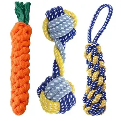 Bréagán Madra Cairéad 1PC Snaidhm Liathróid Rópa Cotton Rope Dumbbell Puppy Glanadh Fiacla Bréagán Coganta Soláthairtí Peataí Frithsheasmhach in aghaidh Giotán Braided CRUA