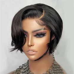 Pixie Cut Peruk Rakt Människohår Peruker Billiga T Del Transparent Spets Frontal Peruk För Kvinnor Rak Bob Förplockat människohår