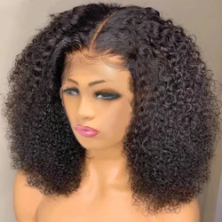 Afro keriting Curly Wig Murah Rambut Manusia Wig T Bagian Transparan Renda Pendek Keriting Bob Wig Rambut 200 Kepadatan Penuh Wig untuk Wanita