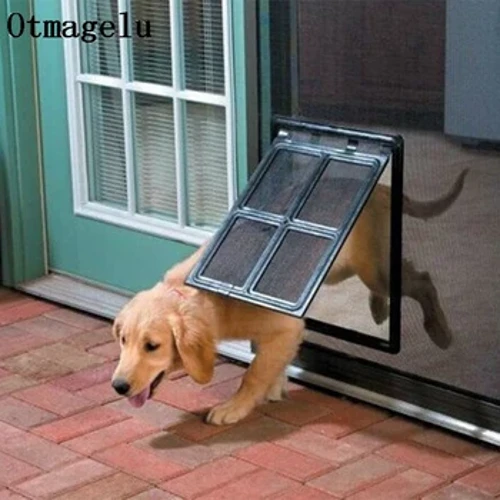 Dikunci Plastik Pet Dog Cat Kitty Pintu untuk Jendela Layar Keamanan Flap Gates Pet Tunnel Pagar Anjing Akses Gratis Pintu kanggo Omah
