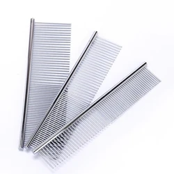 Pente de desmatação para animais de estimação, aço inoxidável, pente para cuidados com cães e gatos, remove suavemente o subpêlo solto, pente para pulgas, bonito e melhor