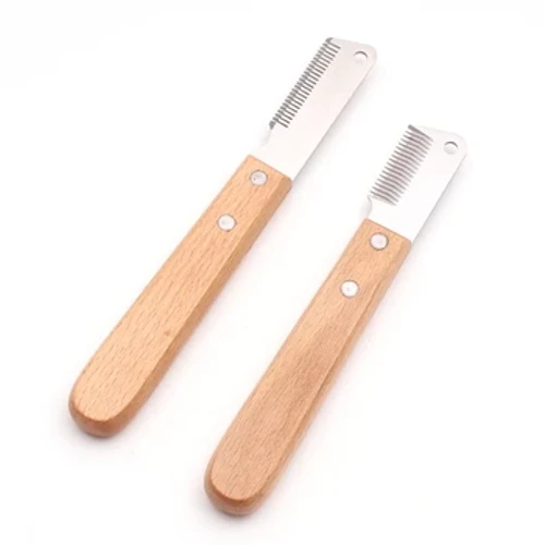 Couteau d'épilation pour animaux de compagnie, peigne professionnel pour chien, manche en bois inoxydable, couteau à dénuder, brosses de toilettage