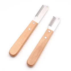 Couteau d'épilation pour animaux de compagnie, peigne professionnel pour chien, manche en bois inoxydable, couteau à dénuder, brosses de toilettage