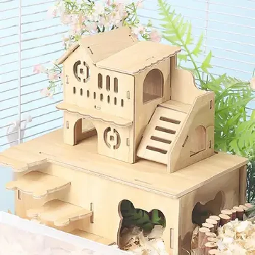 Hamster Nhà Chuột Lang Nhà Giấu Gỗ Túp Lều Môi Trường Sống Có Cửa Ra Vào Và Cửa Sổ Đa Phòng Khám Phá Đồ Chơi Lồng Phụ Kiện