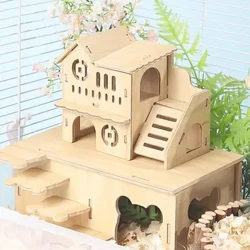 Casa de hamster cobaia esconder cabana de madeira habitat com portas e janela multi câmara exploração brinquedo gaiola acessórios