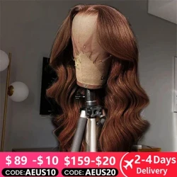 13X4 Màu Nâu Sô Cô La Ren Mặt Trước Con Người Tóc Giả Dành Cho Nữ HD Trong Suốt Sóng Thân 360 Toàn Ren phía Trước Tóc Giả Trước Nhổ