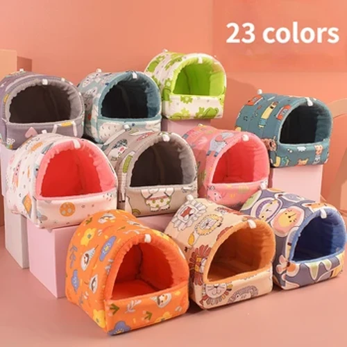 Mignon dessin animé lapin écureuil Mini Cage cochon d'inde nid petit Animal souris Rat Animal de compagnie lit de couchage Hamster maison hiver chaud doux tapis