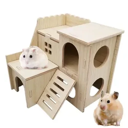 Omah Hamster Kayu Papan Dolanan Kayu Platform Labirin Omah Hamster lan Habitat Persembunyian Kandang Singidaken Gubug Omah Kewan Cilik kanggo