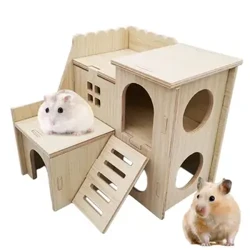 Drewniany domek dla chomika Drewniany plac zabaw platforma Labirynt Dom dla chomika i siedlisko Kryjówka Klatka Ukryj chatę Mały domek dla zwierząt dla