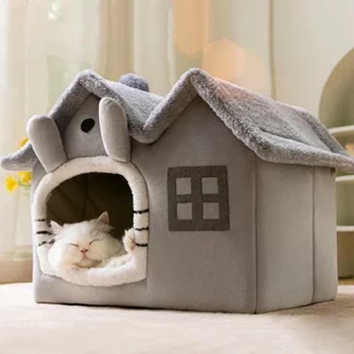 Kreatives faltbares Katzenhaus entfernbarer waschbarer Chihuahua Höhlenkatze Bett Eckzahn Katze olstered vier Staffel Zwinger Deep Sleeping