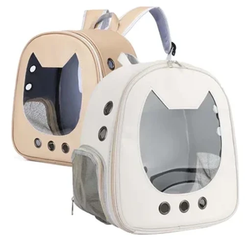Soláthairtí Peataí Mála Iompróir Cat PU Taisteal Iniompartha Backpack Allamuigh do Cat Madraí Beaga Trédhearcach Breathable ag iompar mála ghualainn