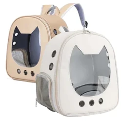 Soláthairtí Peataí Mála Iompróir Cat PU Taisteal Iniompartha Backpack Allamuigh do Cat Madraí Beaga Trédhearcach Breathable ag iompar mála ghualainn