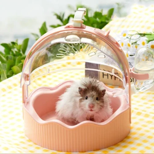 Hamster-Tragetasche, kleine Haustier-Meerschweinchen-Tragetasche, tragbarer Hamster-Reisekäfig mit Belüftungslöchern, Wasserflaschen-Schultergurt