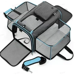 Large Capacity carrier Cat Pet Airlines aprubadong reflective tape Cat Travel Bag expandable Foldable soft dog carrier