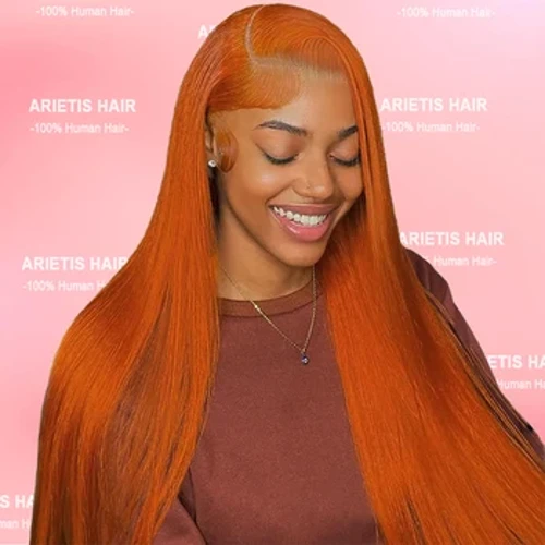 I-Arietis Orange Ginger Lace Ngaphambili Iwigi Izinwele Zomuntu Eziqondile Izintambo Zangaphambili Izinwele Zomuntu 13X4 Hd Ileyisi Yangaphambili Iwigi Engenama-Glueless