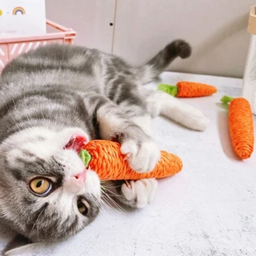 Jucărie pentru animale de companie Câini Jucărie pentru pisici în formă de morcov Jucărie de mestecat durabilă pentru câini Articole țesute Dinți Gingii În formă de morcov pentru mediu