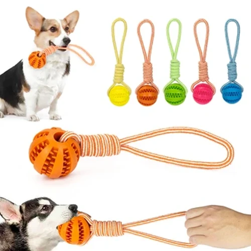 Bolas de tratamento para animais de estimação com corda, bolas de borracha interativas para cães pequenos e grandes, brinquedos resistentes à mordida, suprimentos para animais de estimação