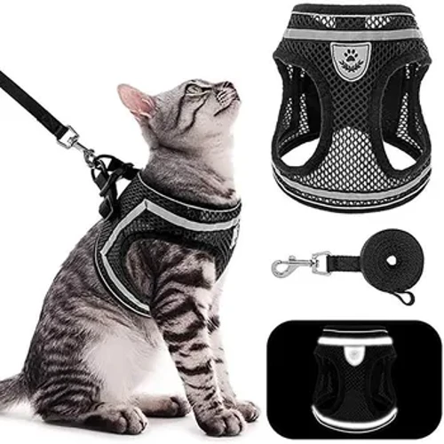 Andningsbar kattsele koppel Escape Proof Pet Tyg Kattunge Puppy Dog Collar Vest Justerbar Easy Control Reflective Cat Harness