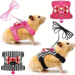 1Pc Hamster Harness And Leash Walking Set, Small Pet Clothes With Bow Bells, Safe And Comfortable Padded Vest, Hamster Stri