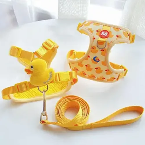 Comoda pettorina per cani Cartoon Yellow Duck Pettorina per animali domestici con guinzaglio Fibbia regolabile No Pull Design a prova di fuga per i piccoli