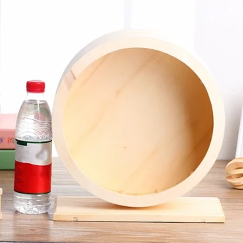 Natural Wood Silent Running Toy Hamster Roller Wheel Exercise Cage Small Pet Sports Wheel Pet Toy for Hamsters Mice Guinea