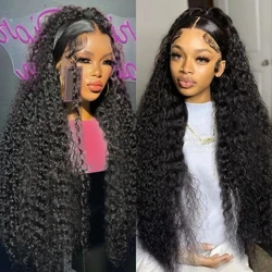HD Deep Wave 13x4 Spets Frontal Människohår Peruk På ​​Rea 28 30 32 Inch Brazilian Remy 200% Density Curly 4x4 Closure Peruker för kvinnor